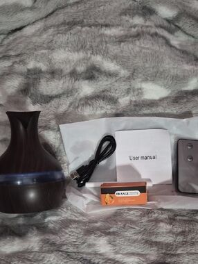 NWOB Wood Grain Ultrasonic Aroma Diffuser - Dark Brown with Blue LED